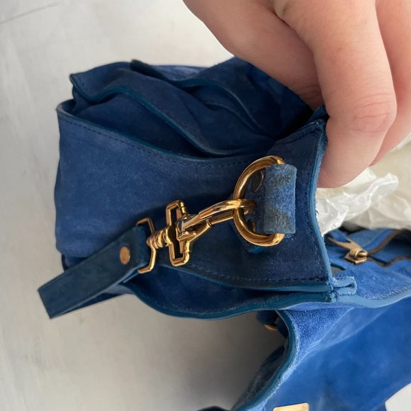 Proenza Schouler PS1 Blue Suede Satchel Bag Envelope Flap With Buckle - Picture 15 of 16